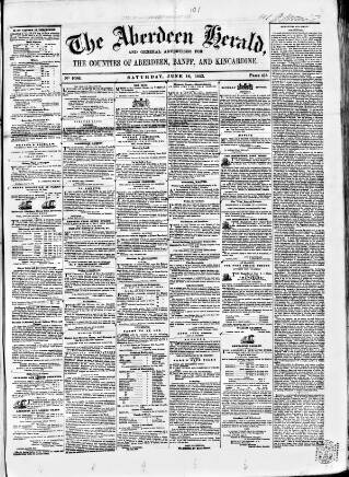 cover page of Aberdeen Herald published on June 18, 1853