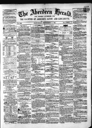 cover page of Aberdeen Herald published on November 2, 1861