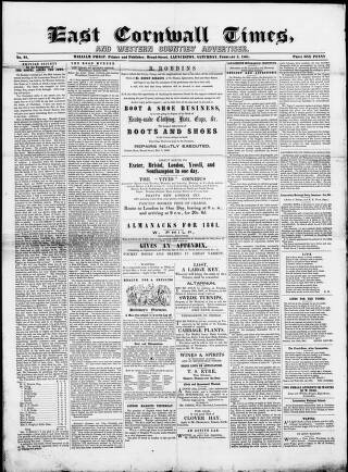 cover page of East Cornwall Times and Western Counties Advertiser published on February 2, 1861