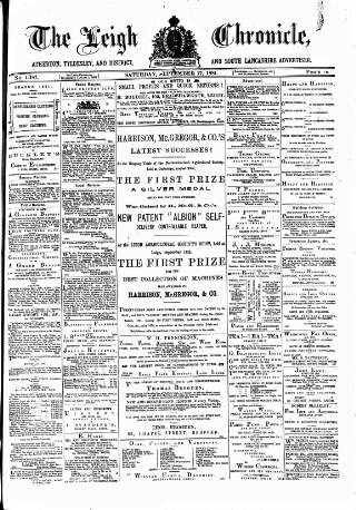 cover page of Leigh Chronicle and Weekly District Advertiser published on September 17, 1881