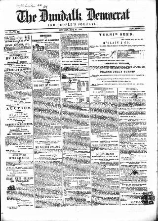 cover page of Dundalk Democrat published on June 18, 1853