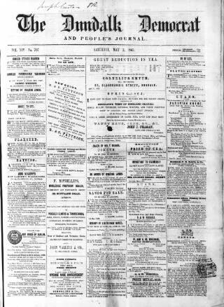 cover page of Dundalk Democrat, and People's Journal published on May 2, 1863