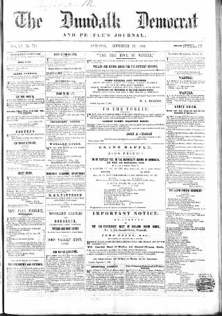 cover page of Dundalk Democrat published on September 17, 1864
