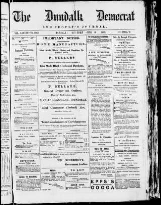 cover page of Dundalk Democrat published on June 18, 1887