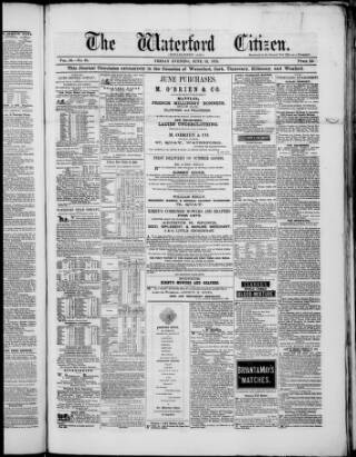 cover page of Waterford Citizen published on June 18, 1875