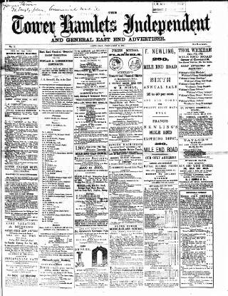 cover page of Tower Hamlets Independent and East End Local Advertiser published on February 2, 1867