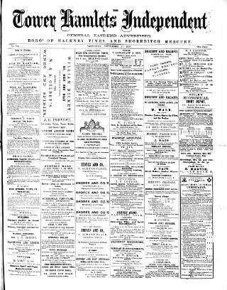 cover page of Tower Hamlets Independent and East End Local Advertiser published on September 17, 1870