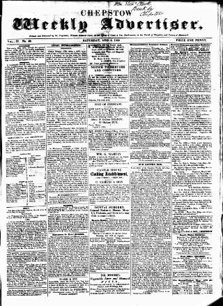 cover page of Chepstow Weekly Advertiser published on August 2, 1856