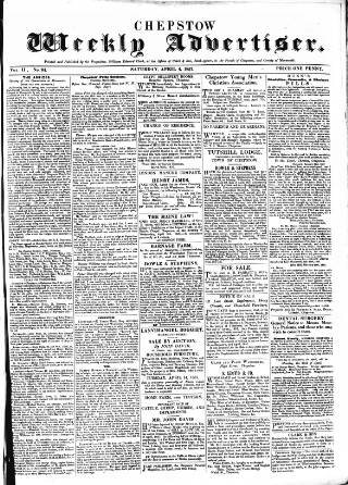 cover page of Chepstow Weekly Advertiser published on April 4, 1857