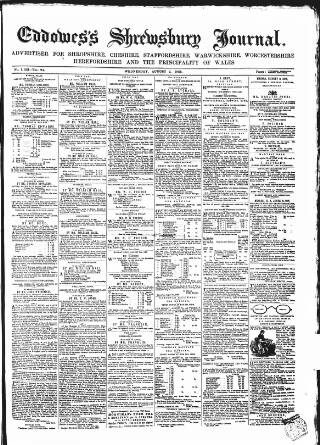 cover page of Eddowes's Shrewsbury Journal published on August 2, 1865