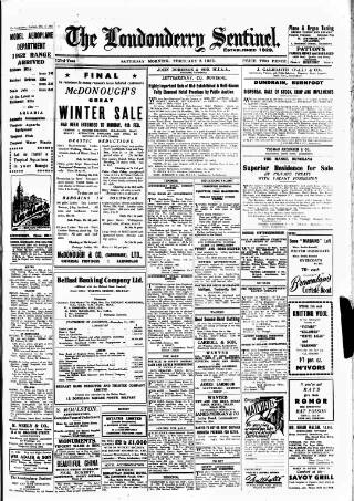 cover page of Londonderry Sentinel published on February 2, 1952