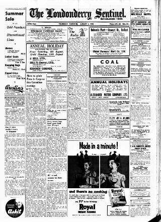 cover page of Londonderry Sentinel published on August 2, 1956