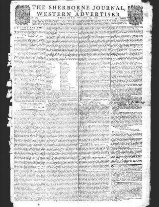 cover page of Sherborne Journal published on September 19, 1782