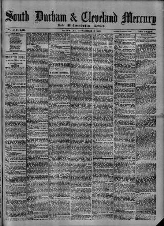 cover page of South Durham & Cleveland Mercury published on November 2, 1889
