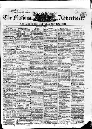 cover page of National Advertiser and Edinburgh and Glasgow Gazette published on April 1, 1848