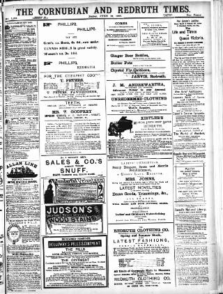cover page of Cornubian and Redruth Times published on June 18, 1886