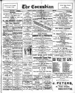 cover page of Cornubian and Redruth Times published on August 2, 1923