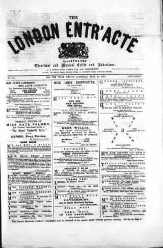 cover page of London and Provincial Entr'acte published on June 18, 1870