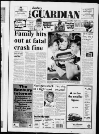 cover page of Banbury Guardian published on September 17, 1998