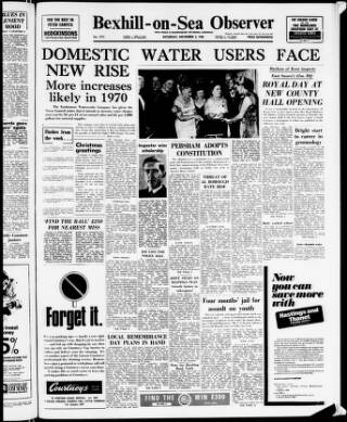 cover page of Bexhill-on-Sea Observer published on November 2, 1968