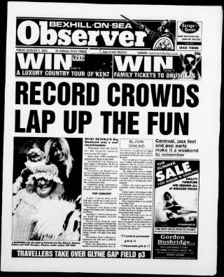 cover page of Bexhill-on-Sea Observer published on August 2, 2002