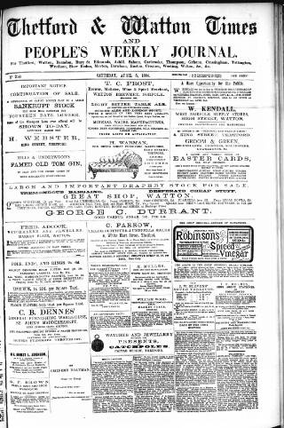cover page of Thetford & Watton Times published on April 5, 1884