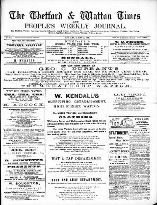 cover page of Thetford & Watton Times published on August 2, 1890