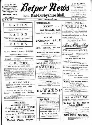 cover page of Belper News published on November 2, 1900