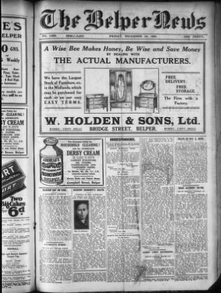 cover page of Belper News published on December 14, 1928