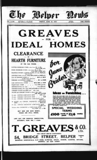 cover page of Belper News published on June 18, 1937