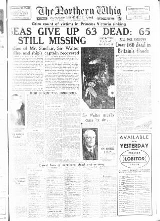 cover page of Northern Whig published on February 2, 1953
