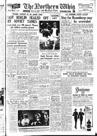 cover page of Northern Whig published on June 18, 1953
