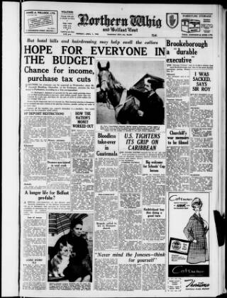 cover page of Northern Whig published on April 1, 1963