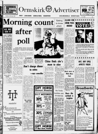 cover page of Ormskirk Advertiser published on June 18, 1970
