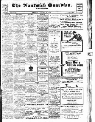 cover page of Nantwich Guardian published on August 2, 1918