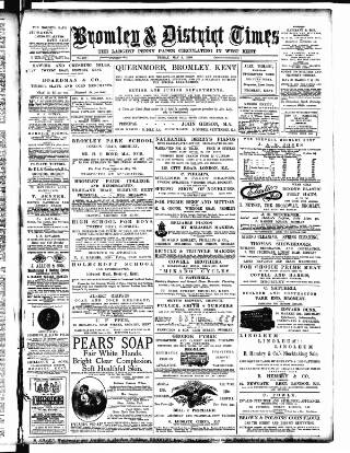 cover page of Bromley & District Times published on May 2, 1890