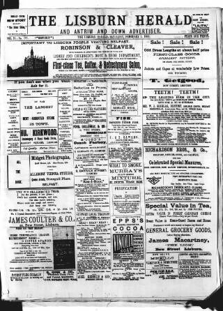 cover page of Lisburn Herald and Antrim and Down Advertiser published on February 2, 1895