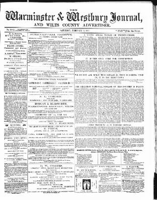 cover page of Warminster & Westbury Journal published on February 2, 1889
