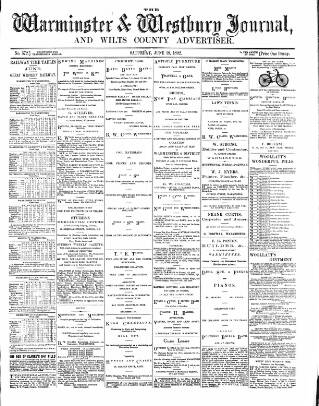 cover page of Warminster & Westbury Journal published on June 18, 1892