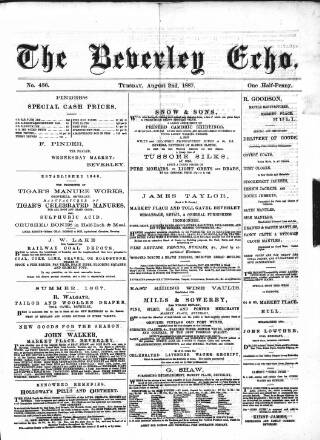 cover page of Beverley Echo published on August 2, 1887