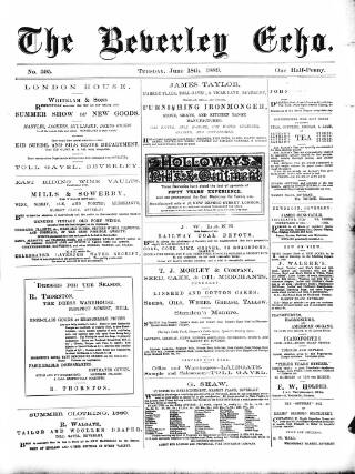 cover page of Beverley Echo published on June 18, 1889