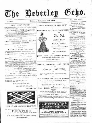 cover page of Beverley Echo published on September 17, 1895