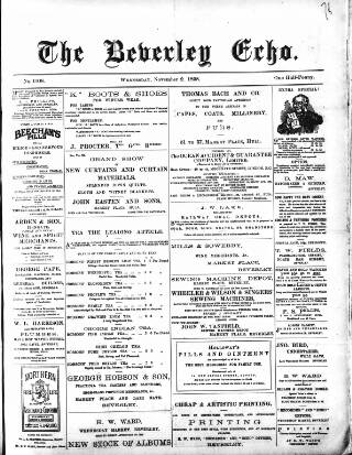 cover page of Beverley Echo published on November 2, 1898