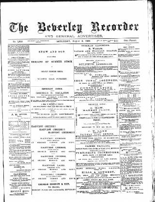 cover page of Beverley and East Riding Recorder published on August 2, 1890