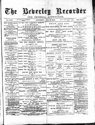 cover page of Beverley and East Riding Recorder published on June 18, 1892
