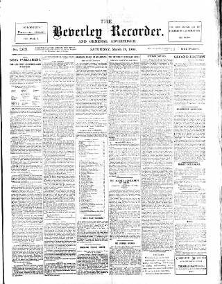 cover page of Beverley and East Riding Recorder published on March 19, 1904