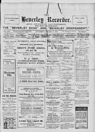 cover page of Beverley and East Riding Recorder published on November 2, 1912