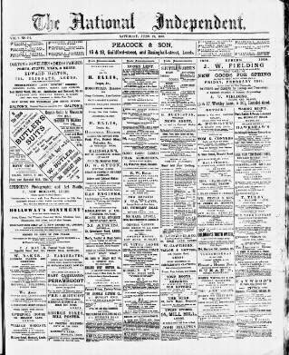 cover page of National Independent and People's Advocate published on June 29, 1889
