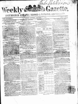 cover page of Weekly Gazette (Dublin) published on December 2, 1854