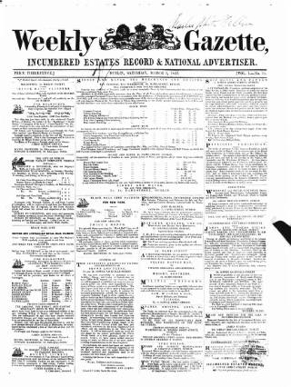 cover page of Weekly Gazette (Dublin) published on March 3, 1855